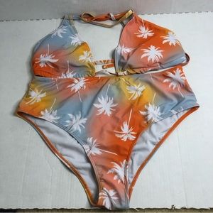 Shein Bikini Womens 3XL Tropical High Waisted Padded Top Swimsuit New